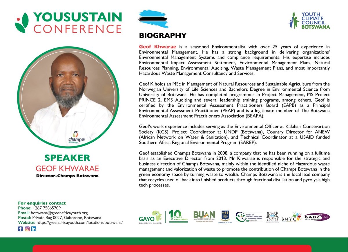 We’re excited to begin unveiling our lineup of speakers for the upcoming YouSustain Conference!

Please welcome Mr. Geof Khwarae — a seasoned environmentalist with over 25 years of experience. Mr. Khwarae has worked with renowned organizations including UNDP, ANEW, and USAID.