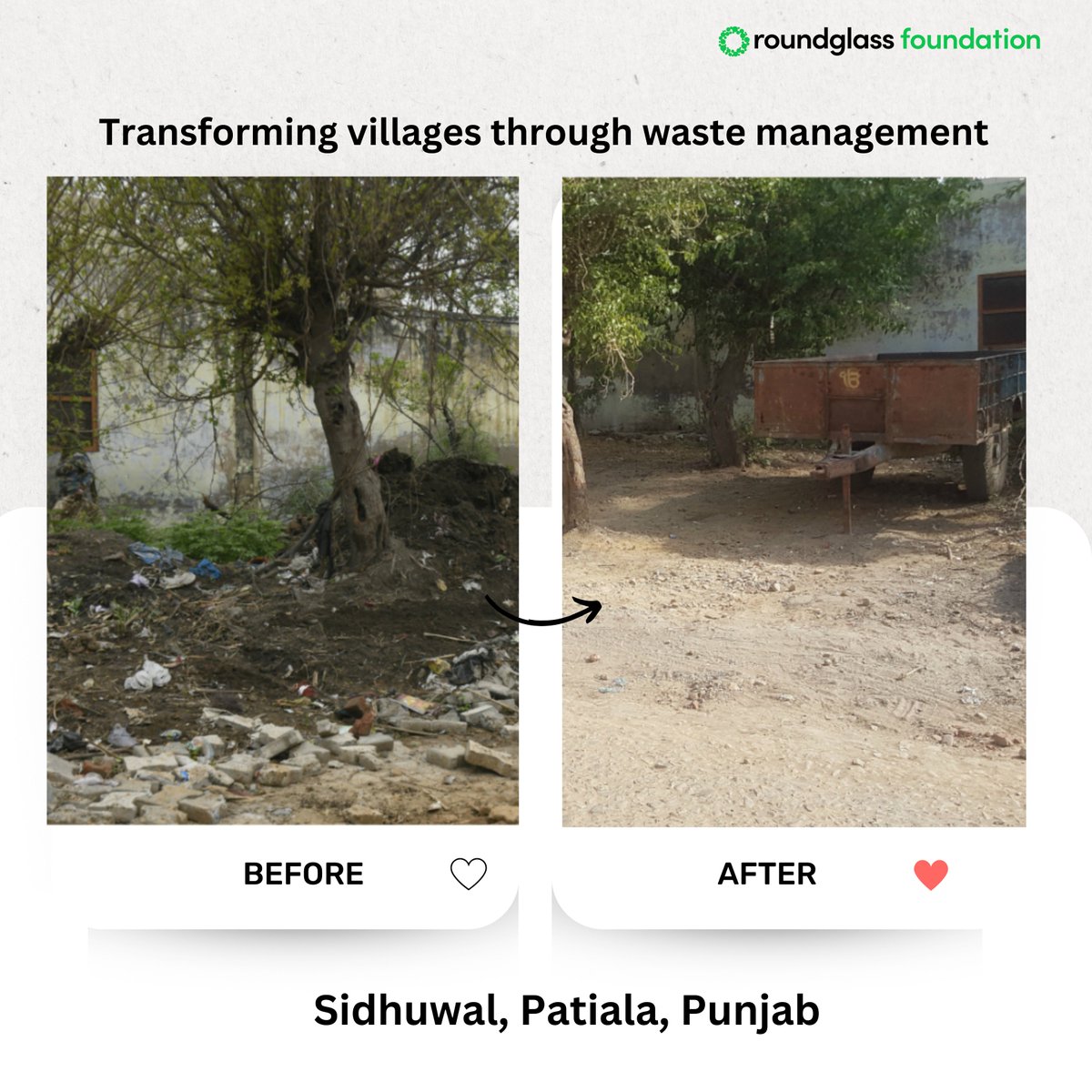 Our Waste Management Program has made over 280 villages in Punjab clean and litter-free by installing a process to help them manage their wastes. The garbage piles and littered waste are gone.