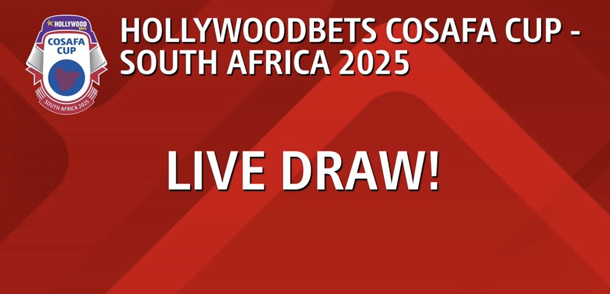 Follow the draw for the HOLLYWOODBETS COSAFA Cup 2025 live from 11h00 CAT (09h00 GMT)! Find out who your team will be facing in Mangaung | Bloemfontein from June 4-15, 2025. WATCH! tinyurl.com/52rdb86r