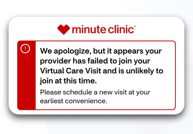 randomtom83's tweet photo. Why even schedule care with @MinuteClinic https://t.co/NiZ4YELAr5
