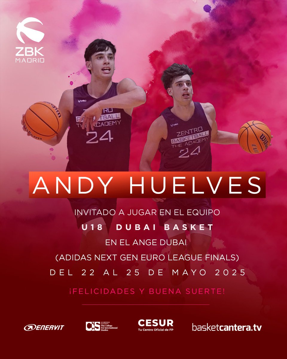 CBZentro's tweet photo. Enhorabuena a Rodrigo Choithramani y a Andy Huelves en haber sido seleccionados por @dubaibasket 

El Adidas Next Generation @EuroLeague Final empieza mañana.

🍷 Cosecha 2007.

🔋 Powered by: @SportChlorella | @cesurformacion | @BasketCanteraTV | @EnervitSpain | @cisuniversity https://t.co/mwmA6ojkQ1