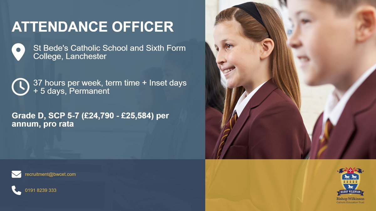 You will join a dedicated, fast paced pastoral team specifically supporting to deliver our attendance strategy. This post will be managed by our Attendance and Welfare Manager.

Apply now - northeastjobs.org.uk/job/Attendance…