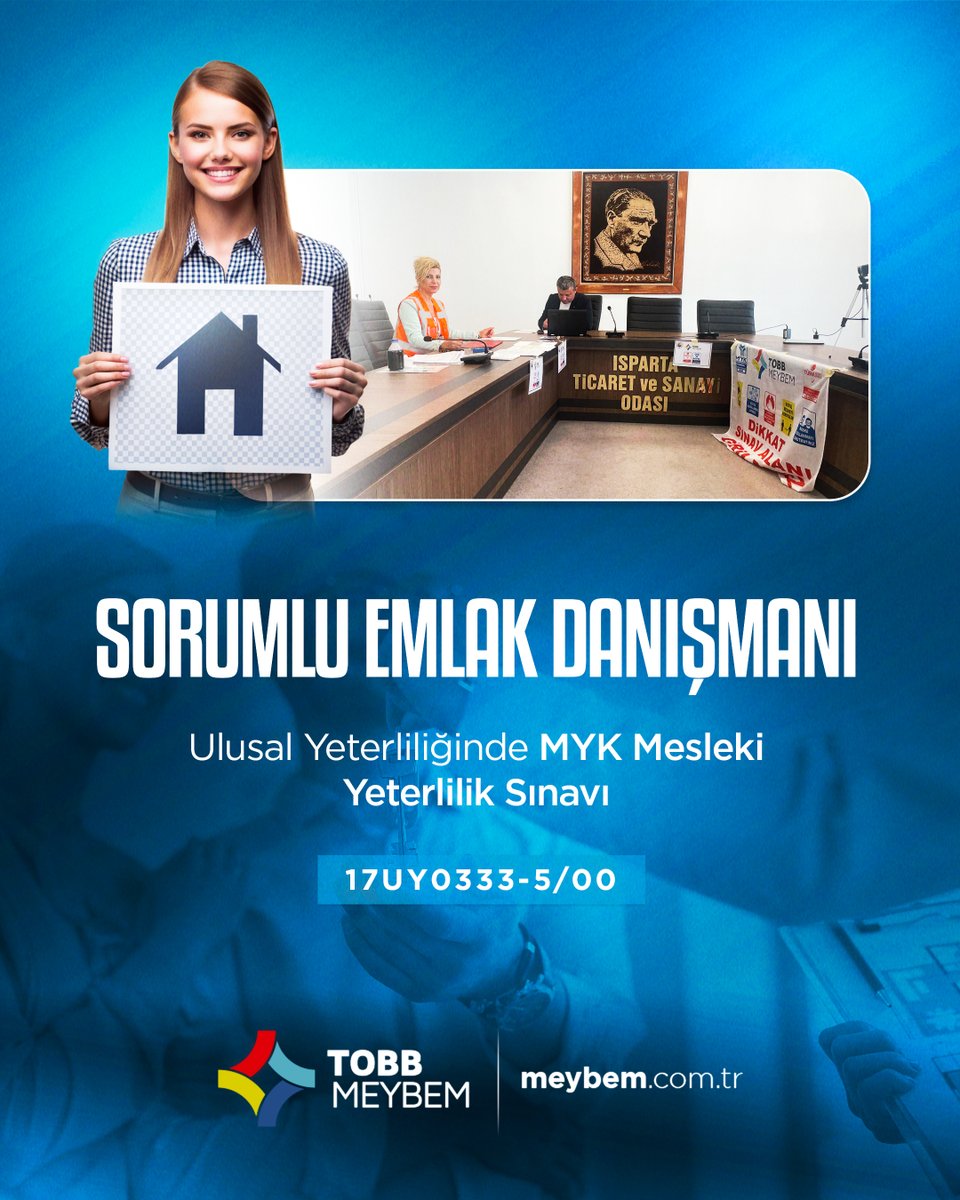 🏢 Sorumlu Emlak Danışmanı MYK Mesleki Yeterlilik Sınavı, Isparta Ticaret ve Sanayi Odası ev sahipliğinde başarıyla gerçekleştirildi!
🎯 Katılımcılarımızı, mesleki yetkinliklerini belgeledikleri için tebrik ederiz.

📍 Detaylı bilgi için: meybem.com.tr