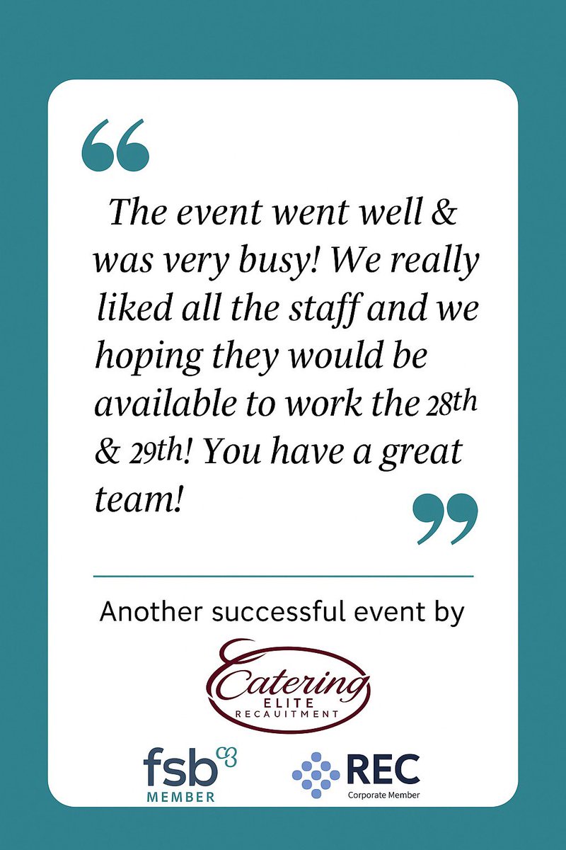 🌟 Client Feedback Like This Makes It All Worthwhile! 🌟

We were thrilled to support a brand new client at their busy event yesterday — and even more delighted to receive this message today:

"The event went well &amp; was very busy! We really liked all the staff and were hoping