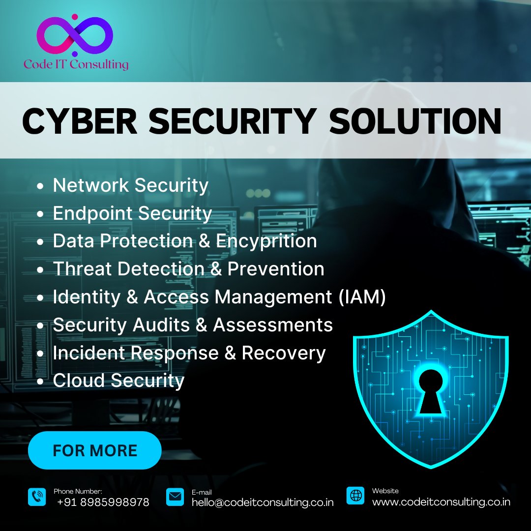 CodeIT_co's tweet image. 🔐Protect your business from cyber threats with Code IT Consulting
✅Network &amp;amp; Endpoint Security
✅Data Encryption
✅Threat Detection
✅IAM &amp;amp; Cloud Security
📞+91 8985998978 |🌐codeit.consulting.co.in
#CyberSecurity #ITConsulting #CloudSecurity #ThreatPrevention #CodeITConsulting
