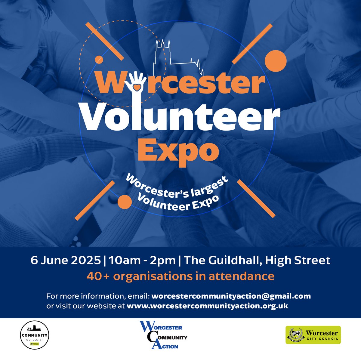 2 weeks to go 
Worcester Volunteer Expo 
Interested in volunteering, there are a wide range of volunteering opportunities on offer so why not pop down

Where : The Guildhall High Street
When : 6th June 2025
Time : 10am - 2pm