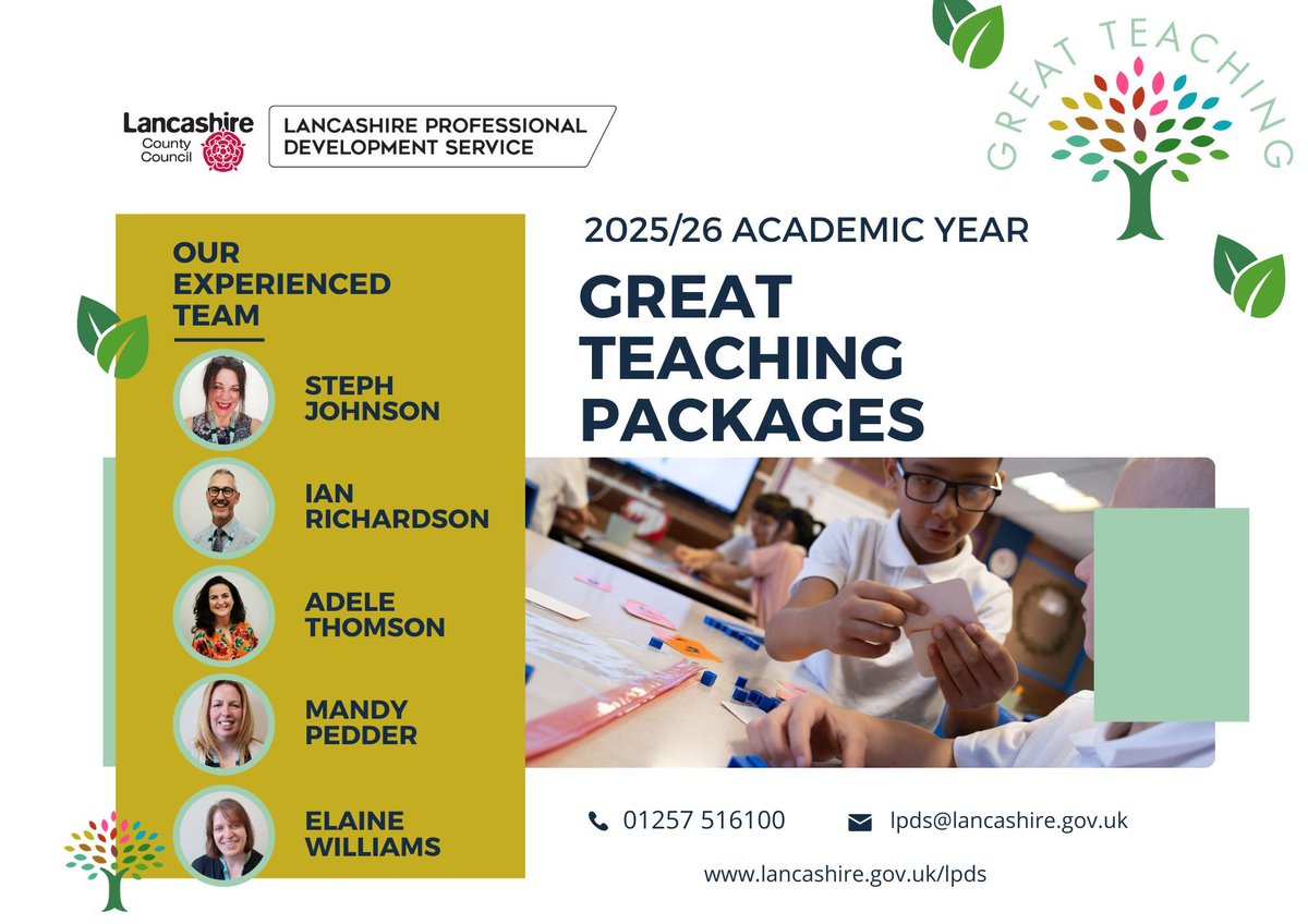lancslpds's tweet photo. 'Leading on Great Teaching' offers evidence-based sessions to help schools enhance teaching &amp; learning! Aimed at leadership teams, this package puts great #teaching front &amp; centre in improving pupil outcomes.

2 participants for the price of 1! Learn more: https://t.co/1R4LMs1dXW https://t.co/xnMXJfnKLi