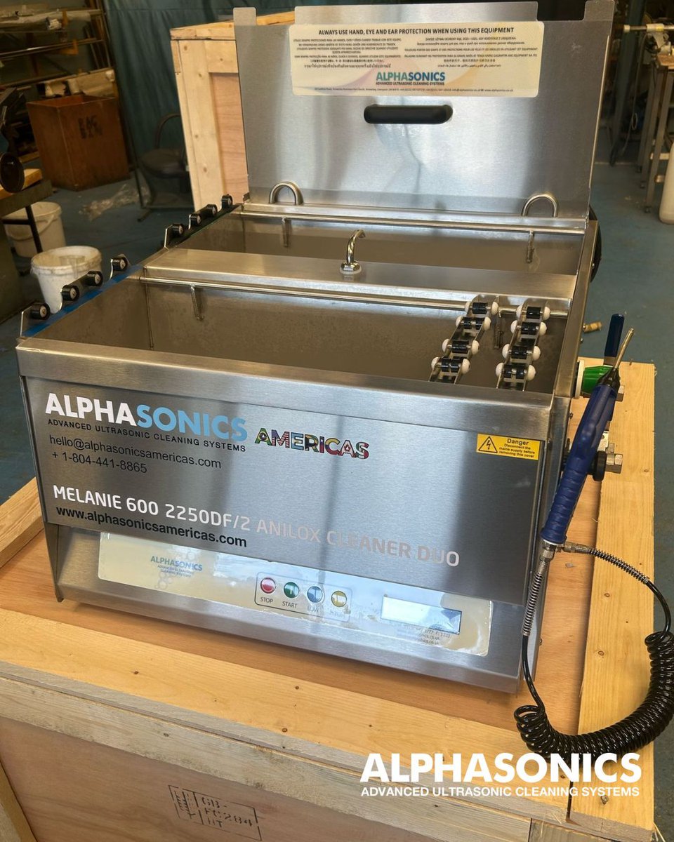 A Melanie Duo demo system — proudly Made in Britain — is heading to Canada! It will clean two Anilox rolls simultaneously. Stay tuned for updates! #Alphasonics #AniloxCleaning #MadeInBritain