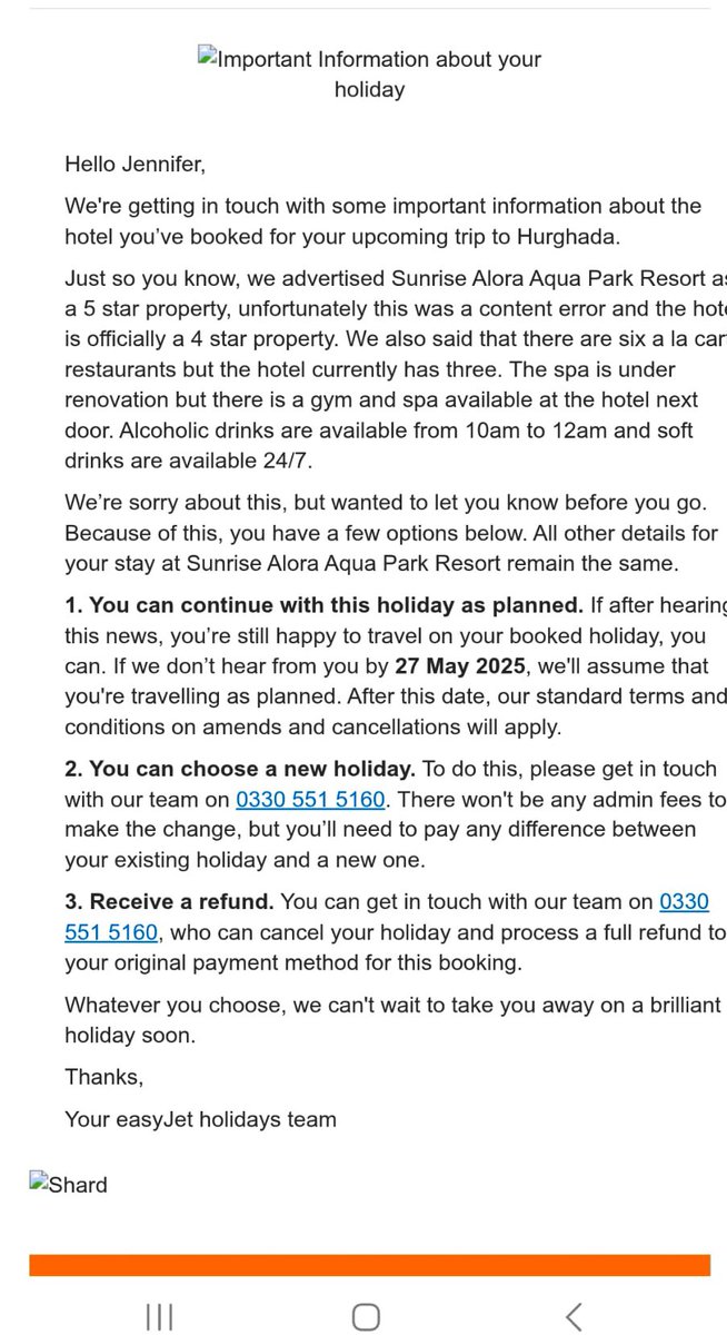 Robert Nihan (@nihanrobert) on Twitter photo <a href="/easyJet_press/">easyJet Press Office</a> <a href="/easyJet/">easyJet</a> <a href="/easyJetholidays/">easyJet holidays</a>
Part 1 Apparently you can send this out weeks before people go on holiday and not offer compensation for false advertising. Hundreds of people notified and some given 24 hours notice. ASA and ABTA being contacted. Absolute disgrace <a href="/easyJet_press/">easyJet Press Office</a> <a href="/easyJet/">easyJet</a> <a href="/easyJetholidays/">easyJet holidays</a>
Part 1 Apparently you can send this out weeks before people go on holiday and not offer compensation for false advertising. Hundreds of people notified and some given 24 hours notice. ASA and ABTA being contacted. Absolute disgrace