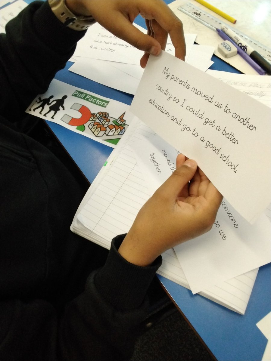 LeighPrimary's tweet photo. Year 6 have explored migration today. They distinguished between push and pull factors and then sorted the scenarios. #cognitive #talklikeahistorian #fedinfacts @LeighPrimaryHT  @voice21oracy  #pushfactors #pullfactors #migrationstories #community https://t.co/z4FswtRuwe