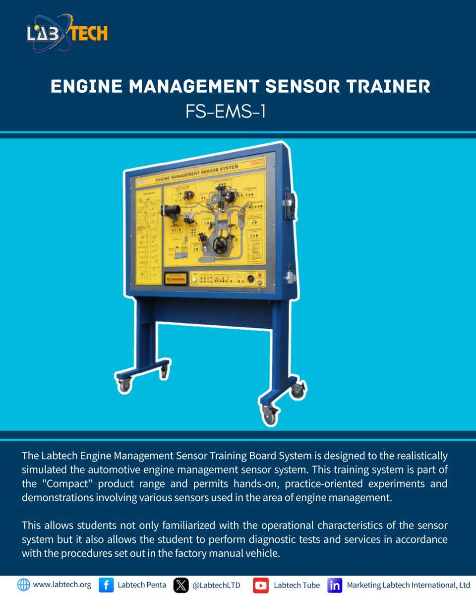LabtechLTD's tweet image. At Labtech  International, we proudly present the FS-EMS-1 Engine Management Sensor  Trainer – the compact, comprehensive solution that transforms students  into engine diagnostics experts!
#labtechinternational hashtag#EngineManagementTrainer hashtag#AutomotiveEducation