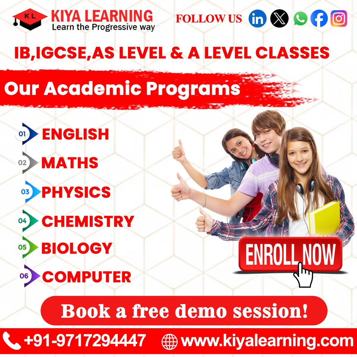 kiya_learning's tweet image. Unlock academic success with our expert-led classes in IB, IGCSE, AS &amp;amp; A Level programs! We offer English, Math, Science.
#IBClasses #IGCSE #ASLevel #OnlineLearning  #ScienceClasses #MathTutoring #EnglishClasses #BiologyHelp #PhysicsTutoring #ChemistryHelp #ComputerScience