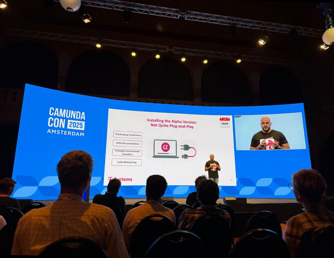 tsystemsat's tweet image. Letzte Woche wurde T-Systems durch unsere Experten Lukas Fröhlich und Mohamed Aly auf der CamundaCon 2025 in Amsterdam vertreten – einem der wichtigsten Branchenevents für Prozessorchestrierung und Automatisierung. 🌍

#tsystemsaustria #Prozessautomatisierung #Camunda