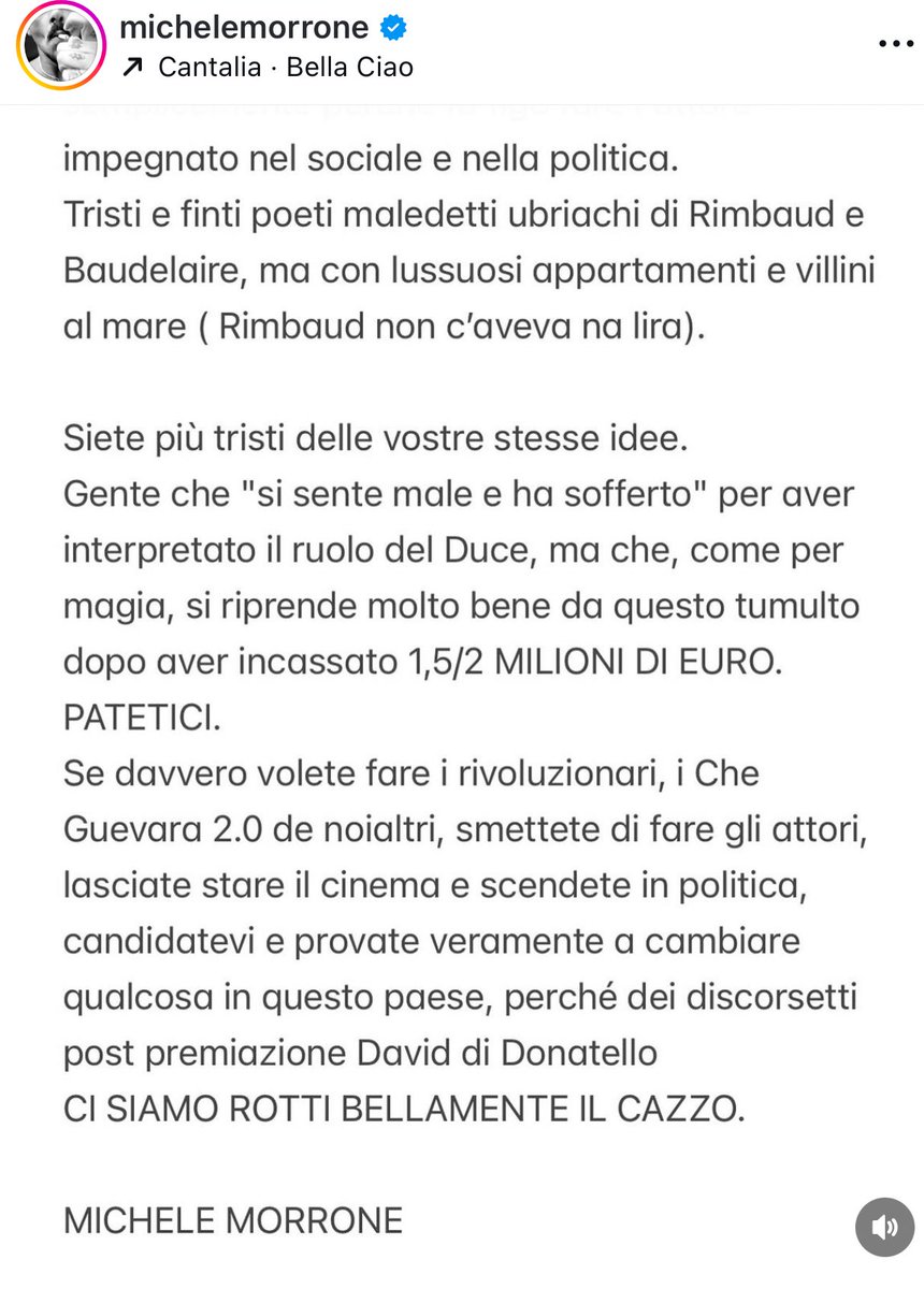 Cinguetterai's tweet photo. Il post di Michele Morrone in cui si sfoga contro il “circoletto” del cinema italiano, dopo l’intervista a #Belve di Francesca Fagnani.

#DavidDiDonatello https://t.co/pev75bd69a