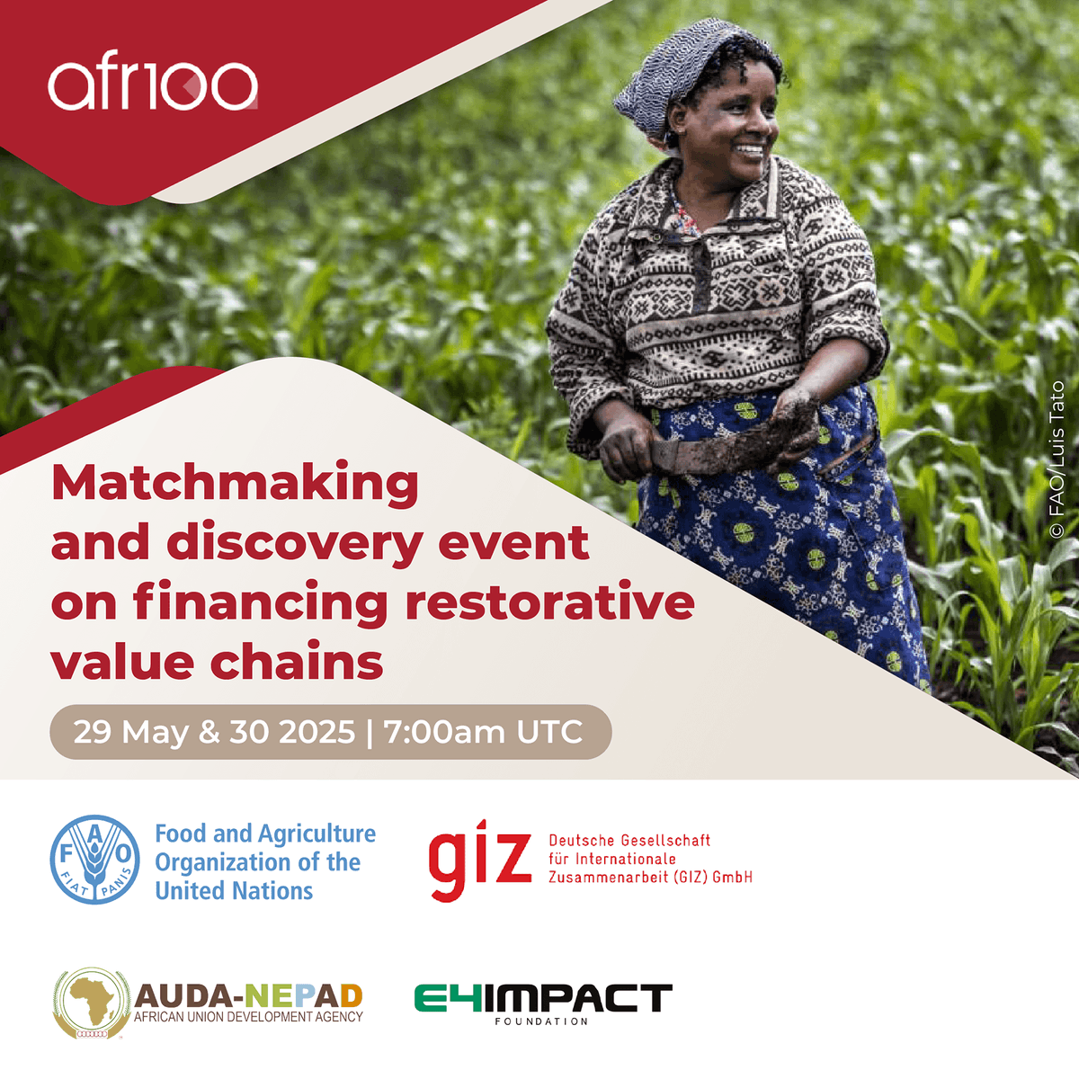 📢 Join <a href="/FAO/">Food and Agriculture Organization</a>, <a href="/giz_gmbh/">GIZ</a>, <a href="/NEPAD_Agency/">AUDA-NEPAD</a> and <a href="/E4Impact/">E4Impact Foundation</a> online for an #AFR100 event

Matchmaking and discovery event on financing restorative value chains in Kenya
🗓️ 29-30 May 2025
🔗ow.ly/q9ue50VWbT0

<a href="/FAOKenya/">FAO in Kenya</a> <a href="/FAOAfrica/">FAO in Africa</a> 
#GenerationRestoration #ForestFarmFacility #FLRM