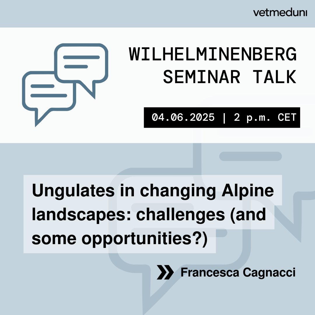 Nächster #WilhelminenbergSeminarTalk: 04.06. | 14:00 Uhr mit Francesca Cagnacci/Fondazione Edmund Mach <a href="/fondazionemach/">Fondazione Edmund Mach</a>
📍 <a href="/FIWIvienna/">FIWI Vienna</a>, 1160 Wien oder online
→ vetmeduni.ac.at/fiwi/seminar-a…
📢 Tipp für Studierende: Die Teilnahme wird als Wahlfach anerkannt! (KV 128 804)