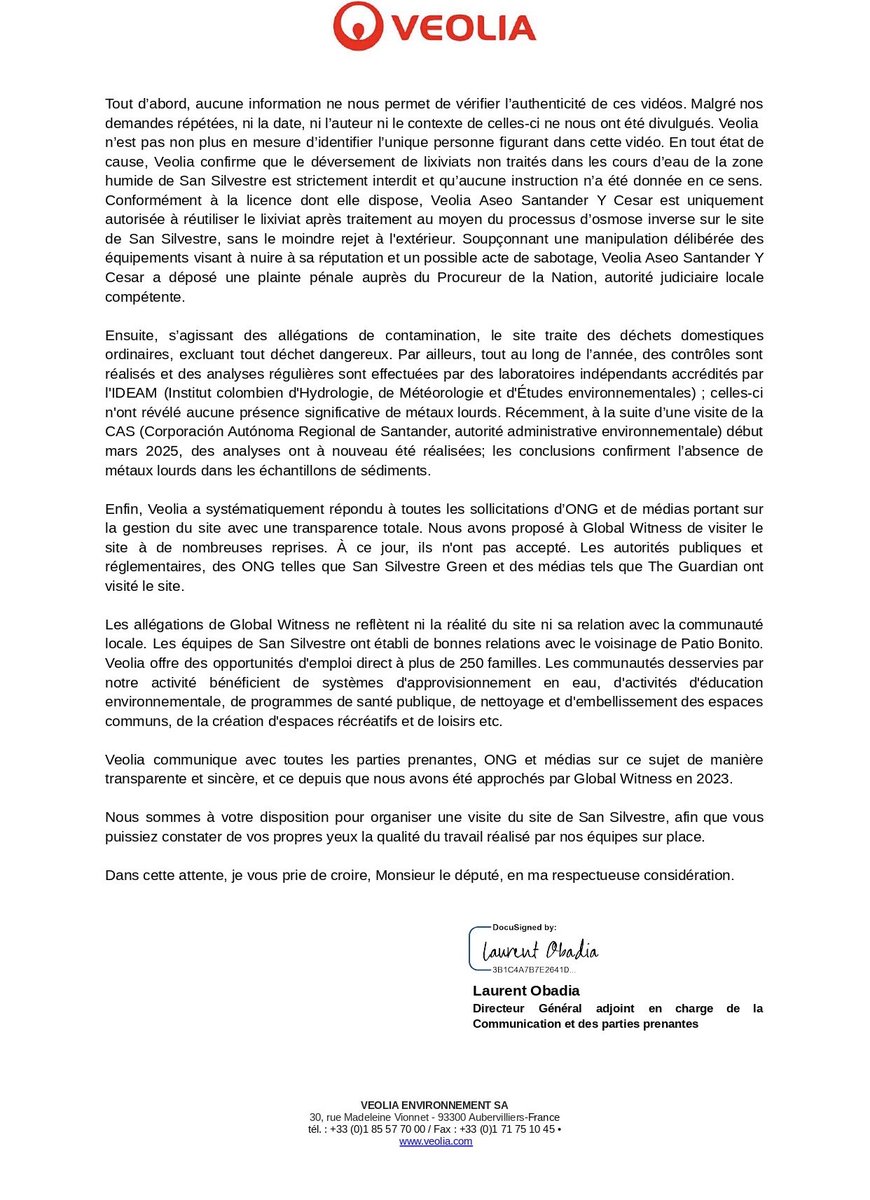 Veolia France (@veolia_fr) on Twitter photo Monsieur le Député <a href="/HadrienClouet/">Hadrien Clouet</a>, vos accusations contre Veolia en Colombie sont graves et infondées. Nous rétablissons les faits dans un courrier que nous vous avons adressé 👇 Monsieur le Député <a href="/HadrienClouet/">Hadrien Clouet</a>, vos accusations contre Veolia en Colombie sont graves et infondées. Nous rétablissons les faits dans un courrier que nous vous avons adressé 👇