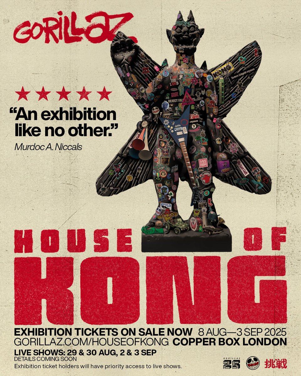 "House of Kong", a Gorillaz exhibition, is coming to London (August 8 to September 3).
Trailer: youtube.com/watch?v=RHIL2y…
Site: houseofkong.gorillaz.com