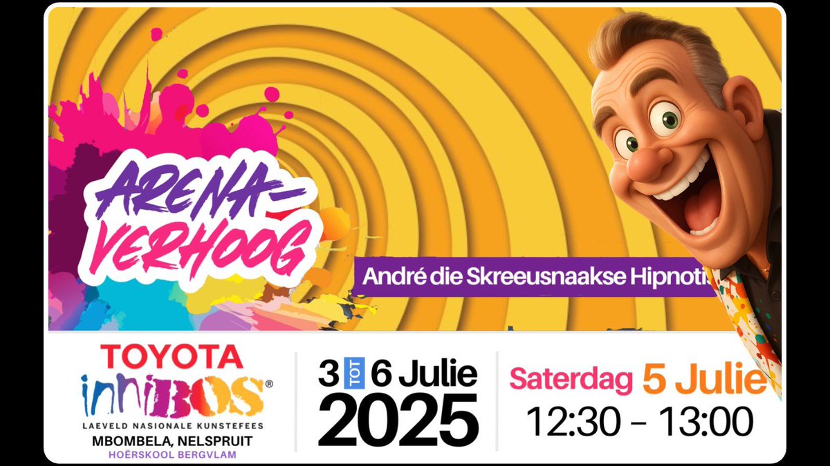 andre_hypnotist's tweet photo. Hier kom 'n ding - na 'n ongelooflike 3 dae by Innibos 2024 het hulle weer my uitgenooi en daar is min feeste waar ek so lekker kuier. Die beste van alles is dat jy die vertoning gratis sien. Die Ingang fooi sluit al die vermaak in en die jaar is ek op 'n groter verhoog. https://t.co/z92OAiET62