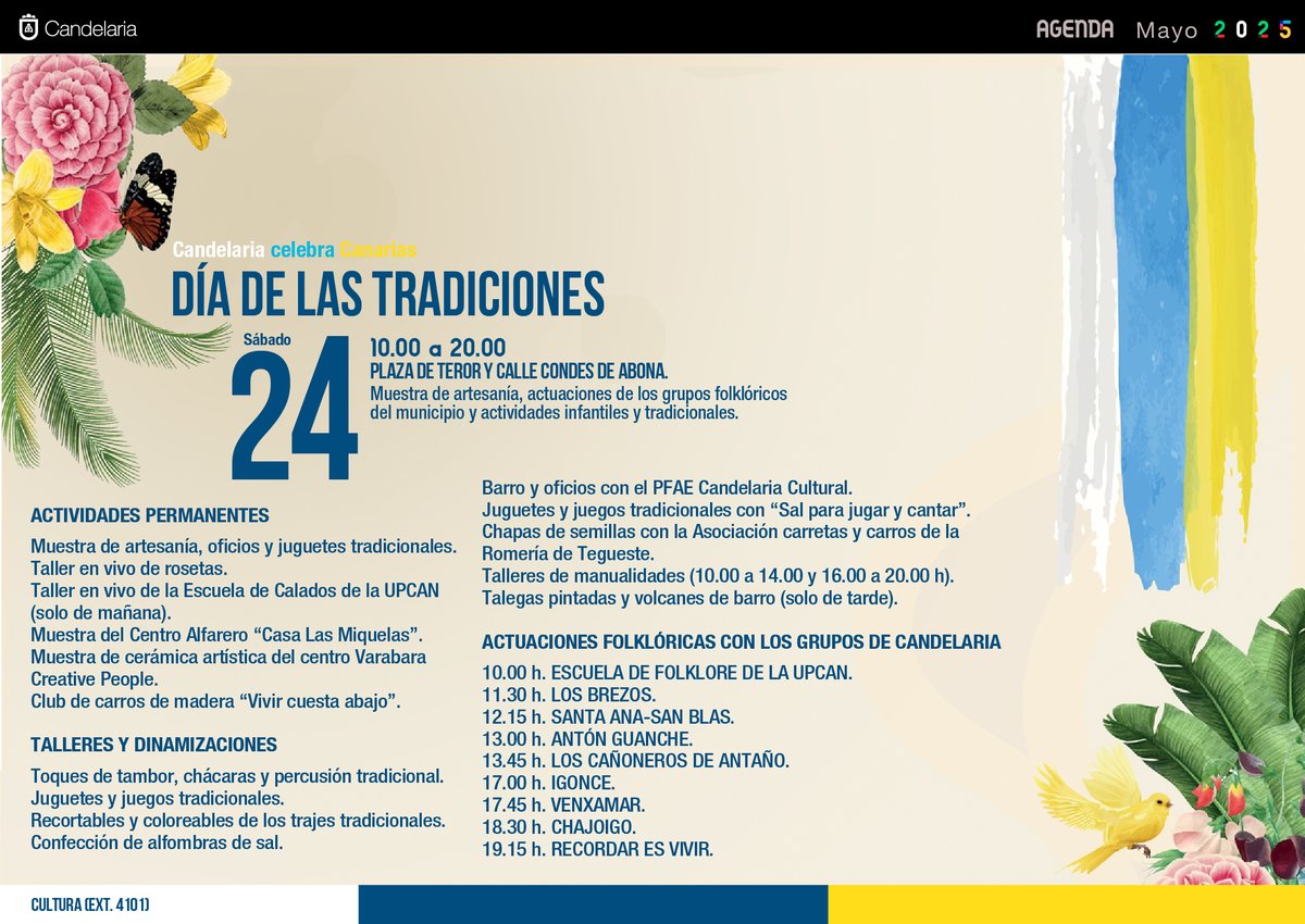 🇮🇨🎶🧩🏺👚 Candelaria se prepara para celebrar el Día de las Tradiciones con una jornada dedicada a la cultura canaria

🔗candelaria.es/candelaria-se-…

#candelariaviva
