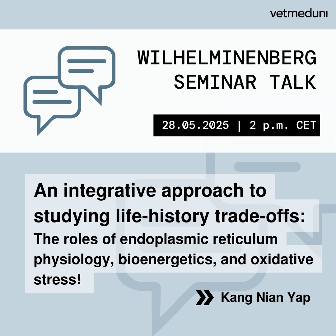 Nächster #WilhelminenbergSeminarTalk: 28.05. | 14:00 Uhr mit Kang Nian Yap (<a href="/kangnianyap/">Kang Nian (Jeff) Yap</a>)/@NTNUnorway
📍 <a href="/KLIVVWien/">KLIVV Vienna</a>, 1160 Wien oder online
→ vetmeduni.ac.at/fiwi/seminar-a…
📢 Tipp für Studierende: Die Teilnahme wird als Wahlfach anerkannt! (KV 128 804)