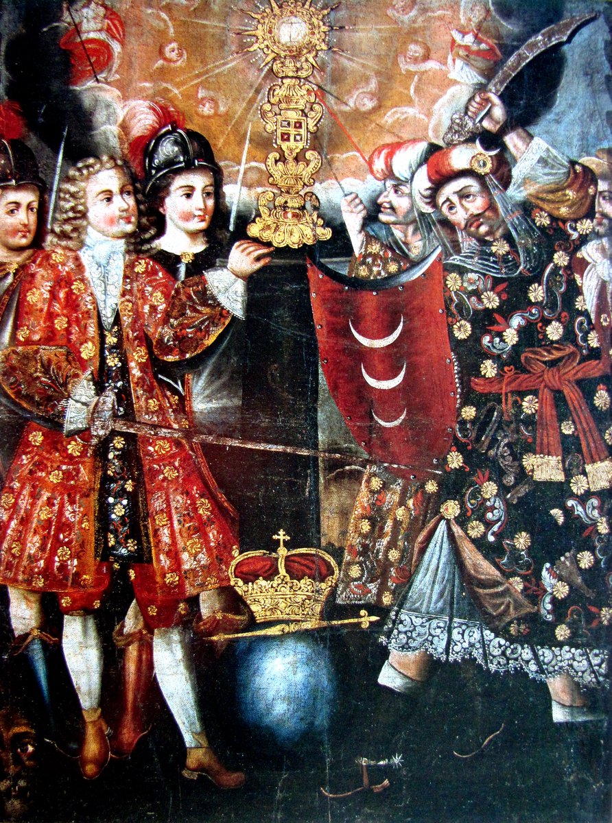 carlismoes's tweet image. 19 de junio de 2025, festividad del Corpus Christi.
Tres jueves hay en el año
que relucen más que el sol:
Corpus Christi, Jueves Santo
y el día de la Ascensión.
Imagen: Defensa de la Eucaristía por Felipe V. Siglo XVIII, óleo sobre tela. Anónimo, Escuela Cuzqueña.