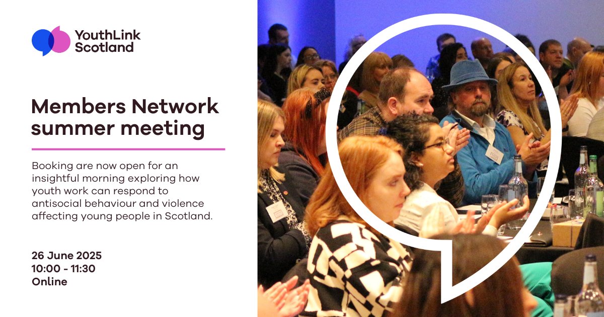 📢 Members Network Meeting | 26th June 2025  | Online

Join us this summer to explore how youth work can respond to antisocial behaviour (ASB) and violence affecting young people in Scotland.

Book your place 👉 bit.ly/4mrhHXH