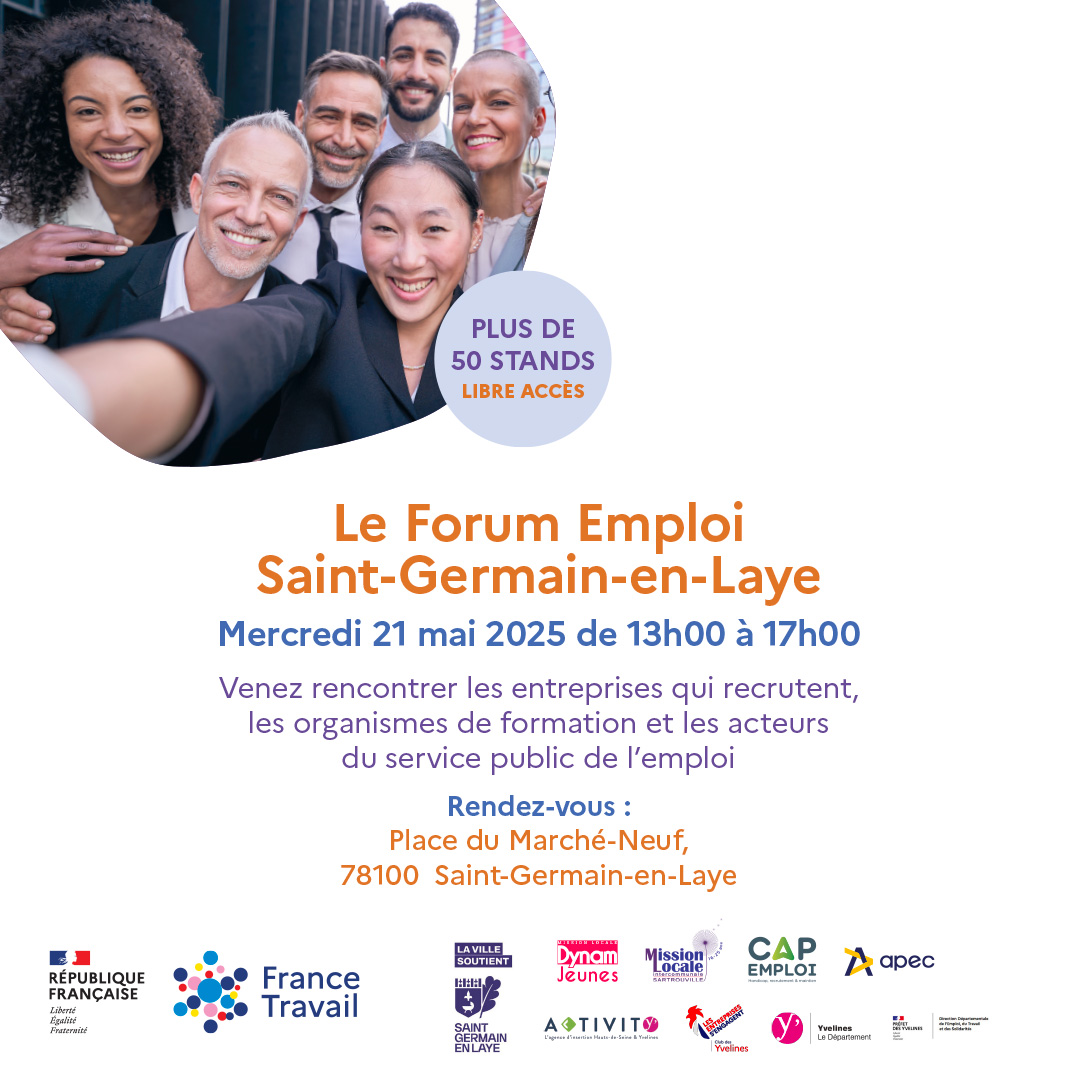 St-Germain-en-Laye (@stgermainlaye) on Twitter photo 📣 Participez au #ForumEmploi organisé par <a href="/FranceTravail/">France Travail</a> et #SaintGermainEnLaye !
Bonne nouvelle : l’entrée est libre.
👉 Venez avec votre CV et votre motivation !
Plus de 6️⃣0️⃣ stands d’entreprises, formations & acteurs de l’emploi.
📍 Place du Marché-Neuf, de 13h à 17h. 📣 Participez au #ForumEmploi organisé par <a href="/FranceTravail/">France Travail</a> et #SaintGermainEnLaye !
Bonne nouvelle : l’entrée est libre.
👉 Venez avec votre CV et votre motivation !
Plus de 6️⃣0️⃣ stands d’entreprises, formations & acteurs de l’emploi.
📍 Place du Marché-Neuf, de 13h à 17h.