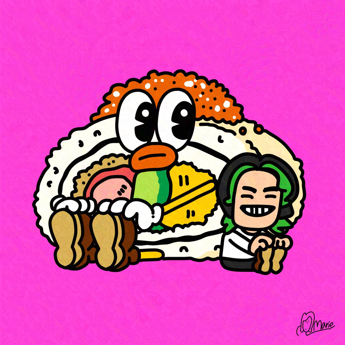 「こちらは以前に描かせていただいたビビビビットのおふたりです。おふたりは今日ニンテ」|さとうまりえのイラスト