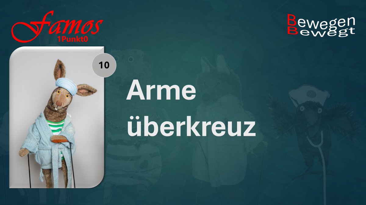 #Arme über #Kreuz heben, so lautet die 10.Episode der #Turnübungen mit den Puppen
Hier geht's zur Übung: bit.ly/4kwBeEs

#Famos1Punkt0 #bewegen #bewegt #Dehnung #FitnessImBett #Morgenroutine #Stretching #RückenFit #SchrittfürSchritt #Lächeln