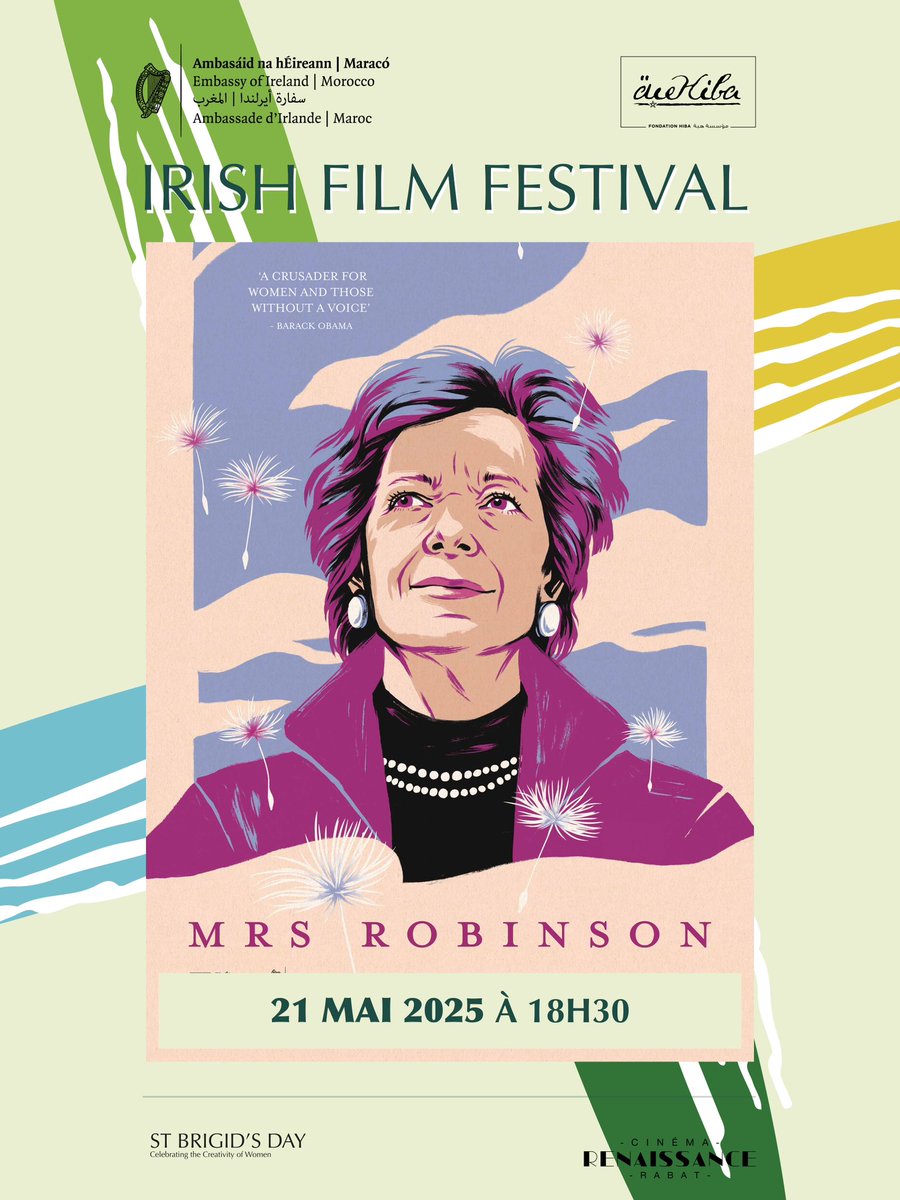 🔔Today's Film! 🔔

Mrs. Robinson (2024) is a documentary film that explores the life and career of Mary Robinson, a pioneering constitutional lawyer, the first female President of Ireland, a UN High Commissioner for Human Rights and Chair of The Elders.

🎟️ Free 
🔤 French subs