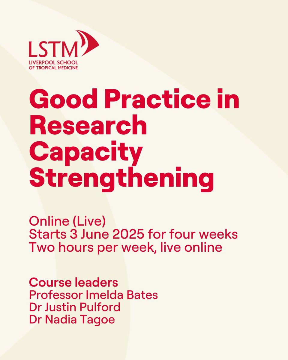 Nadia Tagoe (@nadiatagoe) on Twitter photo Enrol on this brand-new short course on Research Capacity Strengthening (RCS). Know how to design and implement effective, equitable and sustainable RCS initiatives.
Online, starting 3 June
Apply now: lstm.ac/GPRCS
<a href="/SciforAfrica/">Science for Africa Foundation</a> <a href="/wellcometrust/">Wellcome</a> <a href="/UKCDR/">UKCDR</a> <a href="/EDCTP/">EDCTP</a> <a href="/The_MRC/">Medical Research Council</a> Enrol on this brand-new short course on Research Capacity Strengthening (RCS). Know how to design and implement effective, equitable and sustainable RCS initiatives.
Online, starting 3 June
Apply now: lstm.ac/GPRCS
<a href="/SciforAfrica/">Science for Africa Foundation</a> <a href="/wellcometrust/">Wellcome</a> <a href="/UKCDR/">UKCDR</a> <a href="/EDCTP/">EDCTP</a> <a href="/The_MRC/">Medical Research Council</a>