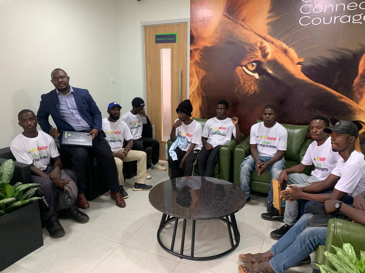 CERAIUg's tweet photo. @kcbbankug lured 11 peaceful #StopEACOP activists into their basement, where they were ambushed and arrested on false charges. Their crime? Attempting to deliver a letter about the bank's involvement in the destructive #EACOP pipeline. #FreeTheKCB11 #StopEACOP https://t.co/4xriYbg8Ng