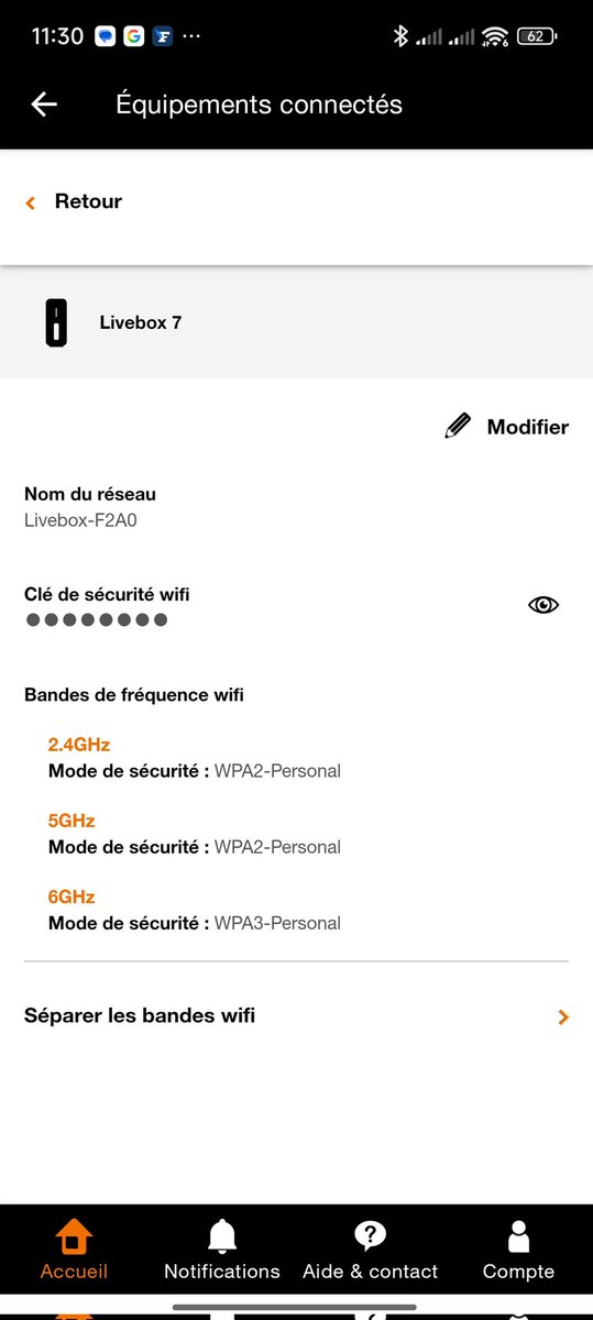 Avec ma #Livebox7 Pro il semblerait que je dispose d'une bande 6 GHz ✅❤️🎉