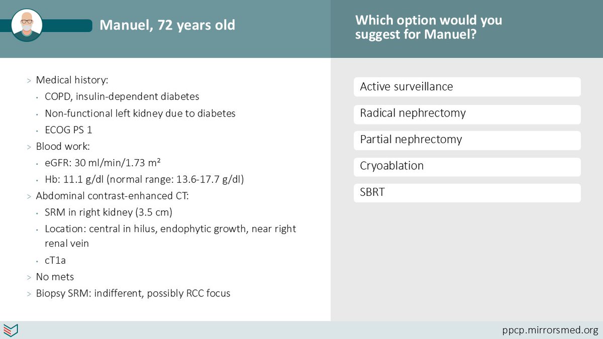 Mirrors of Medicine (@mirrorsmed) on Twitter photo Let's kick off #RENALC25 with a first case challenge! Manuel has a small renal mass in his only functional kidney. What now? 👉 Check out the case, vote on your preferred treatment option: renalc.mirrorsmed.org/en/single-case… and see what Dr. <a href="/PignotG/">Pignot Géraldine</a> would do!📽️
Want to be part of more case Let's kick off #RENALC25 with a first case challenge! Manuel has a small renal mass in his only functional kidney. What now? 👉 Check out the case, vote on your preferred treatment option: renalc.mirrorsmed.org/en/single-case… and see what Dr. <a href="/PignotG/">Pignot Géraldine</a> would do!📽️
Want to be part of more case