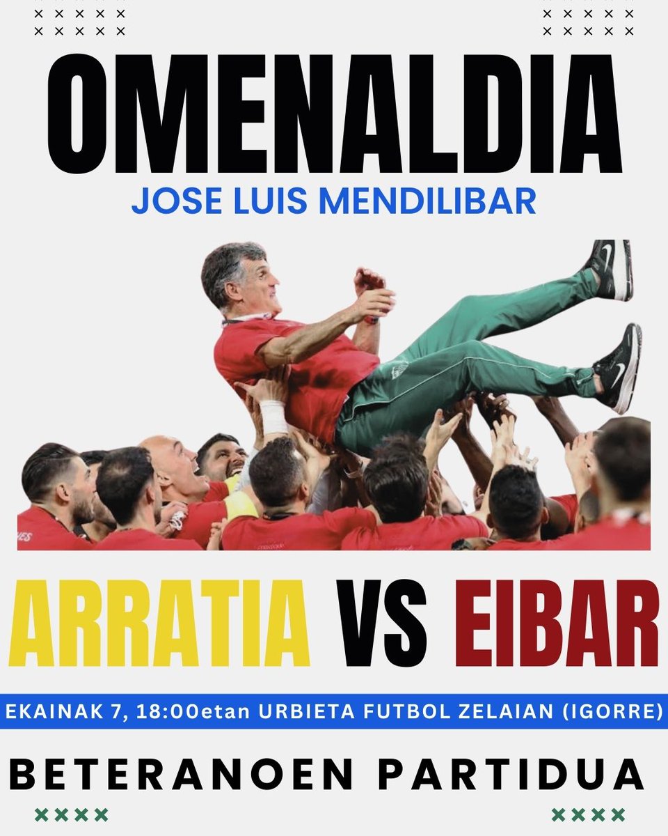 Horretarako, Ekainaren 7an, Arratia eta <a href="/SDEibar/">SD Eibar</a>-en arteko beteranoen partidu bat antolatu dogu, beste ekintza batzuen artean

Ezin dozue hutsik egin 😉

#AupaArratia 🟡🔵
