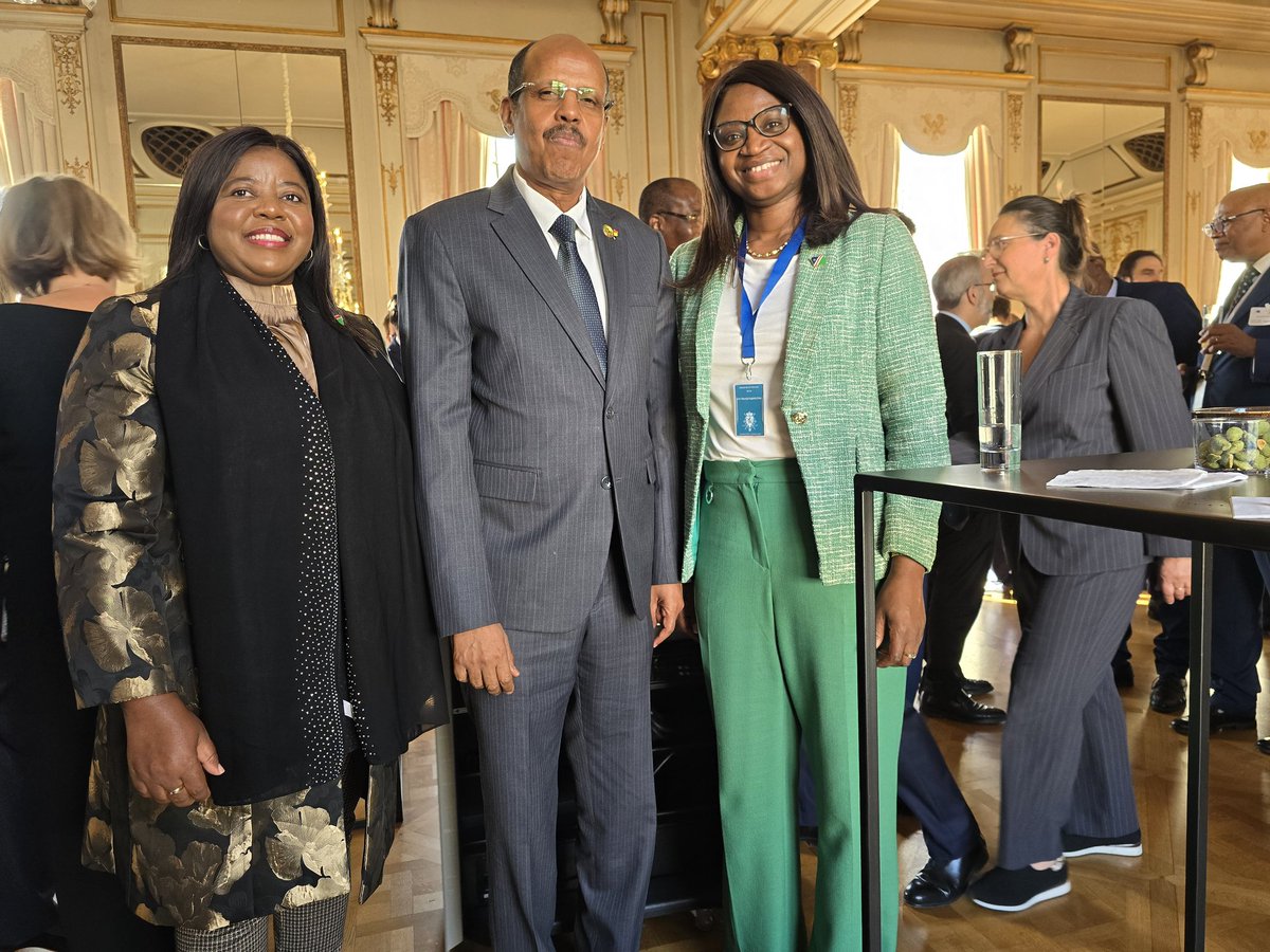 M_Kaapanda's tweet image. A warm encounter between Hon Matundu and the Chairperson of the African Union Commission, H.E. Mahmoud Ali Youssouf, and H.E. Selma Malika Haddadi, Deputy Chairperson of the AU Commission, during a side event of the AU-EU Ministerial in Brussels.