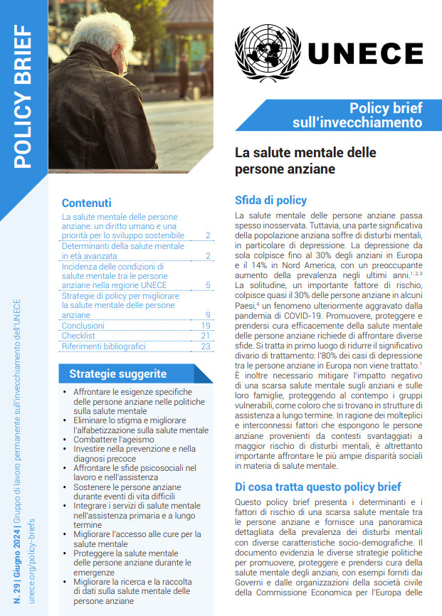 Siamo molto felici di annunciare che il nostro <a href="/UNECE/">UNECE</a>  Policy Brief sull’Invecchiamento n. 29 della UNECE, intitolato 'Salute mentale delle persone anziane', è ora disponibile in italiano.

👉 unece.org/population/pol…