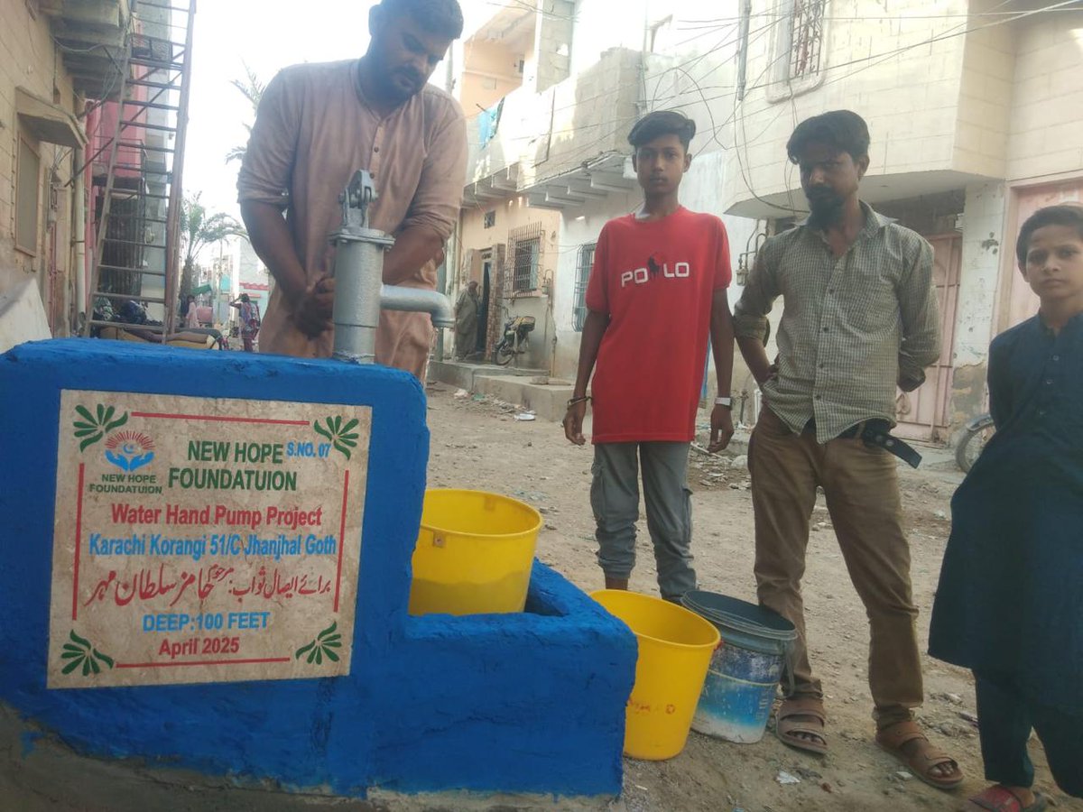 NewHopeFdnPK's tweet photo. Access to clean water is a basic human right. Thanks to our donor, the community of Karachi Korangi 51/C, Jhanjal Goth, now has a new hand pump—100 feet deep, Every drop counts!"

#CleanWaterForAll #CommunitySupport #nhfwater  #WaterIsLife #hopehelphumanity https://t.co/8WvaeyQBP4