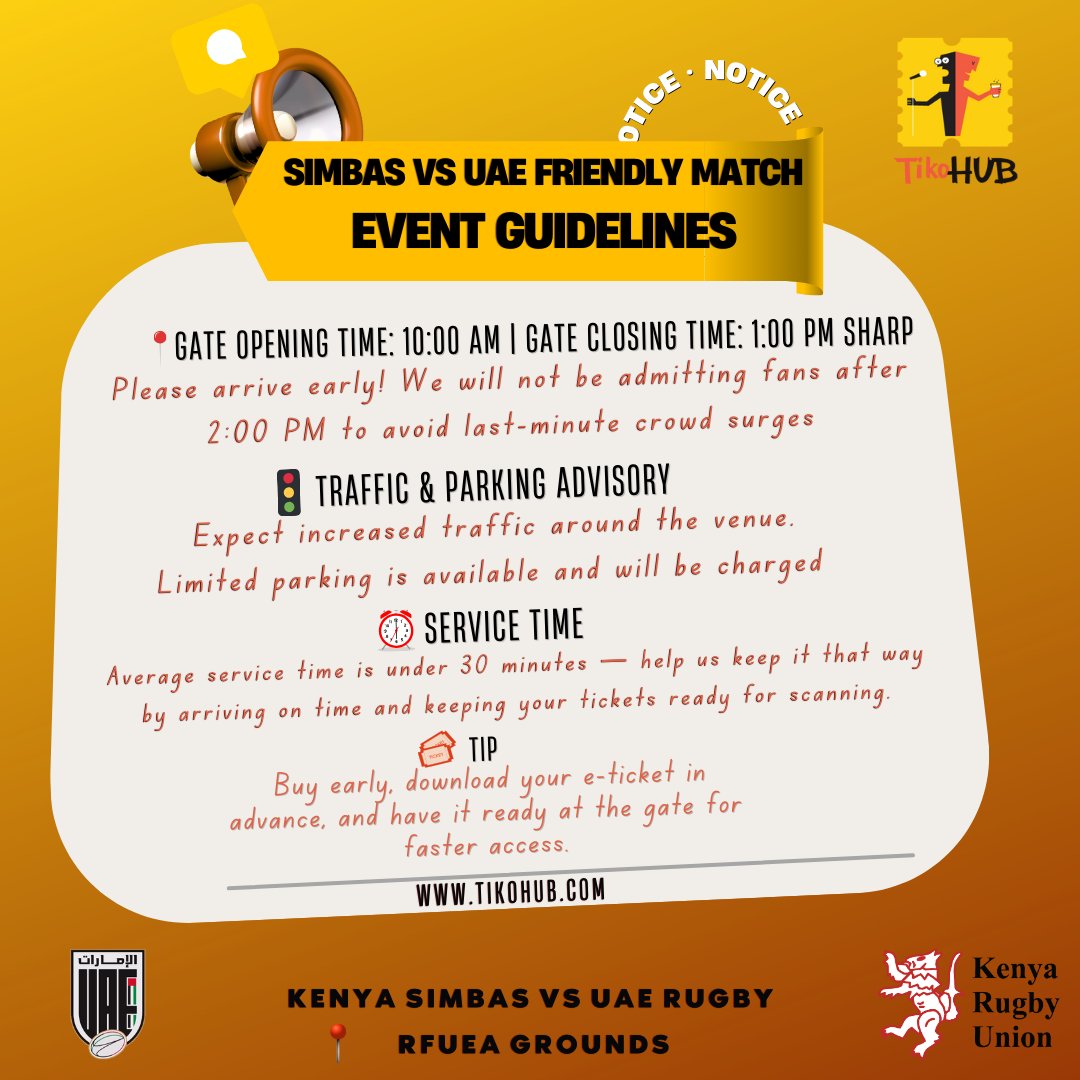 tiko_hub's tweet photo. As we get into the match weekend ๐ฅณ#SimbasVsUAE
Buy early, Download your ticket in advance and arrive early #rugbyke #TikoHUB https://t.co/LWfnsJrm5o