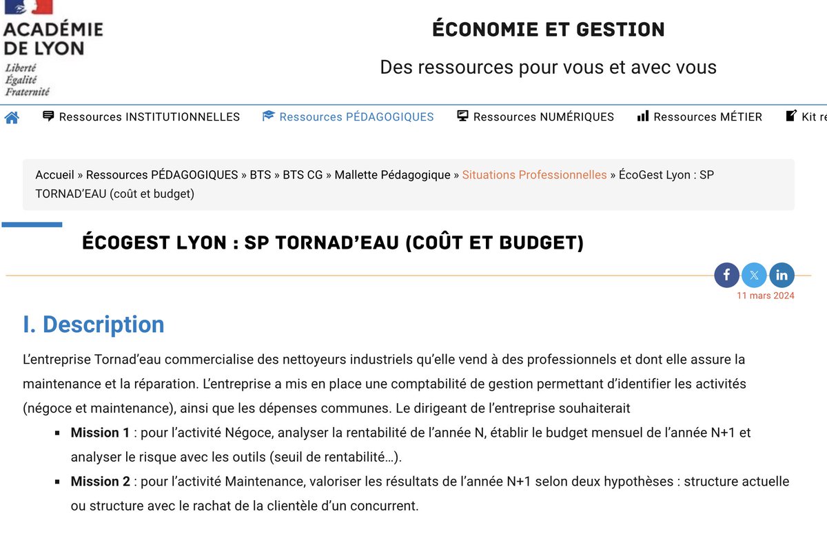 éduscol Eco Gestion (@eduscol_eg) on Twitter photo 🚩 #Édubase : Une fiche proposée par l'<a href="/academielyon/">Académie de Lyon</a> pour revoir les notions de coûts et de budget : Ce cas "TORNAD’EAU" est composé de deux missions, une sur tableur et une sur la rédaction d'une note de synthèse.
👉 edubase.eduscol.education.fr/fiche/20672 🚩 #Édubase : Une fiche proposée par l'<a href="/academielyon/">Académie de Lyon</a> pour revoir les notions de coûts et de budget : Ce cas "TORNAD’EAU" est composé de deux missions, une sur tableur et une sur la rédaction d'une note de synthèse.
👉 edubase.eduscol.education.fr/fiche/20672