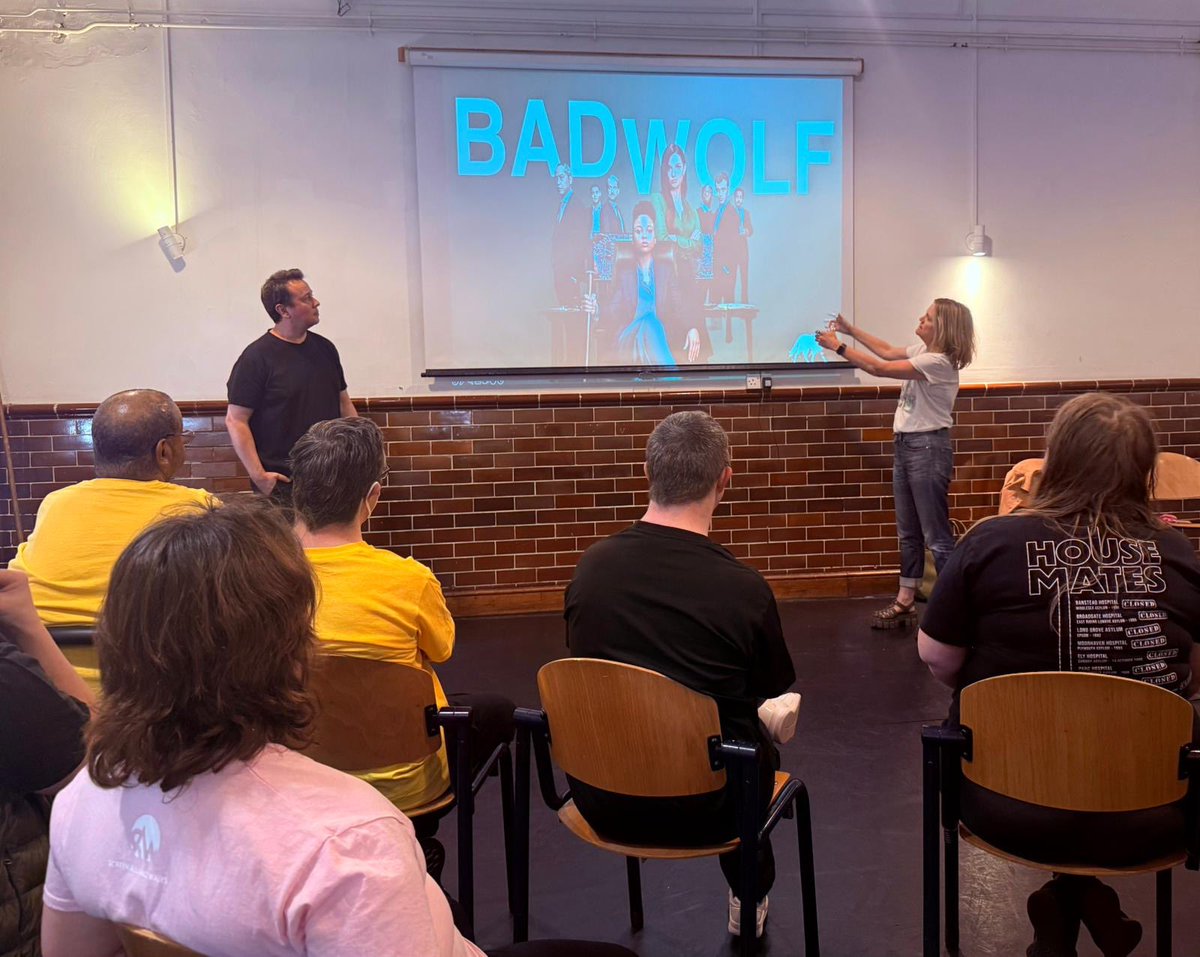 BadWolf_TV's tweet photo. Yesterday, our CEO Jane Tranter &amp; Director of Content Dan McCulloch spoke with Hijinx’s South Group at Chapter Arts Centre 🎭 They shared the Bad Wolf story, behind-the-scenes insights, and a whole lot of love for what we do. Thanks to all who joined us! https://t.co/aWEduQsSE6