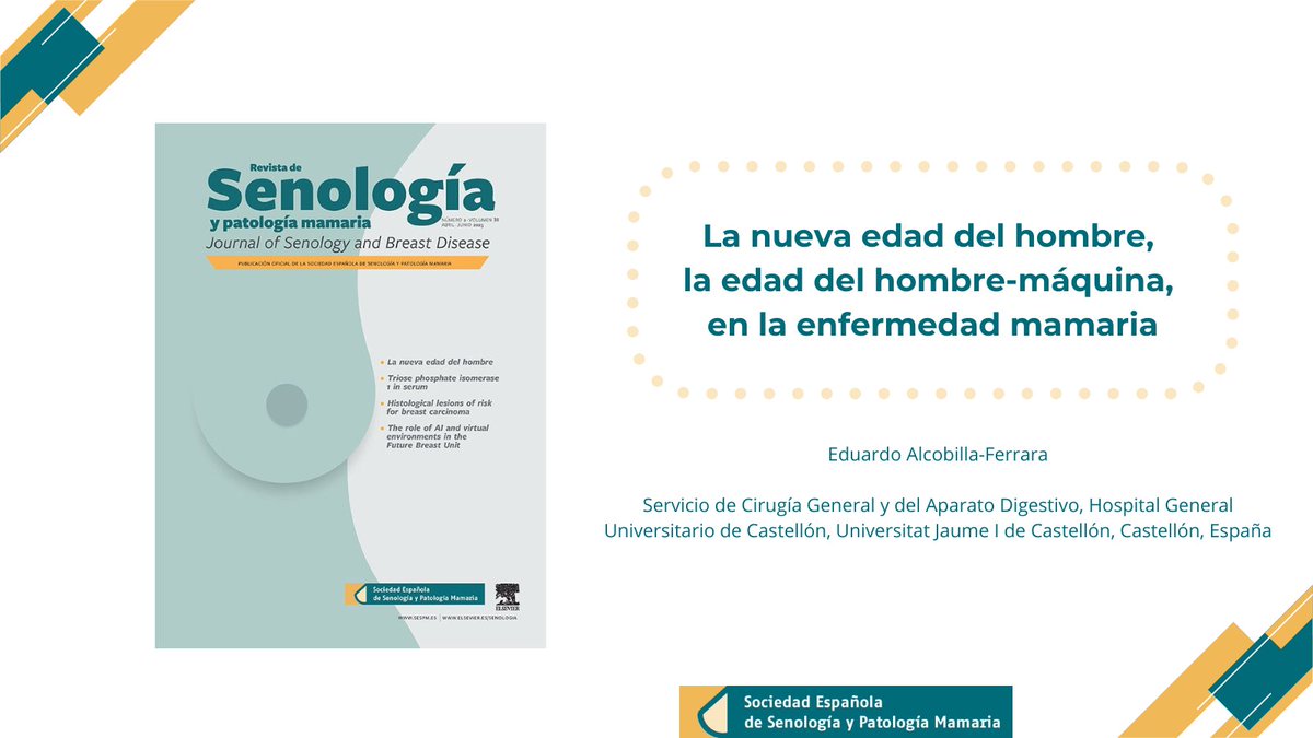 📖¡Descubre un nuevo artículo en la revista de SESPM! 

🤖La nueva edad del hombre, la edad del hombre-máquina, en la enfermedad mamaria.

¿Hasta dónde puede llegar la inteligencia artificial?

✍️Eduardo Alcobilla-Ferrara

Accede a la revista👉sespm.es/revista-la-ses…