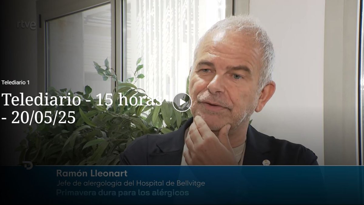Hospital Universitari Bellvitge | HUB (@hbellvitge) on Twitter photo L’alta concentració de pol·len ha arribat aquesta setmana al seu màxim. El cap de servei d’Al·lergologia de l'#hbellvitge, el Dr. Ramón Lleonart ens explica més a l’informatiu de <a href="/rtve/">RTVE</a> <a href="/rtvenoticies/">RTVE Notícies</a>
📺 miniurl.com/rtveplay
<a href="/lergiabellvitge/">Al.lergiaBellvitge</a> <a href="/ramcat61/">Ramon Lleonart</a> L’alta concentració de pol·len ha arribat aquesta setmana al seu màxim. El cap de servei d’Al·lergologia de l'#hbellvitge, el Dr. Ramón Lleonart ens explica més a l’informatiu de <a href="/rtve/">RTVE</a> <a href="/rtvenoticies/">RTVE Notícies</a>
📺 miniurl.com/rtveplay
<a href="/lergiabellvitge/">Al.lergiaBellvitge</a> <a href="/ramcat61/">Ramon Lleonart</a>