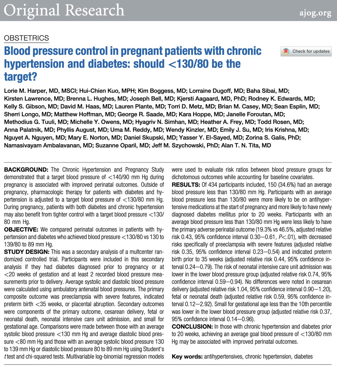 Blood pressure control in pregnant patients with chronic hypertension and diabetes: should &lt;130/80 be the target? ow.ly/ab5p50VWcIR