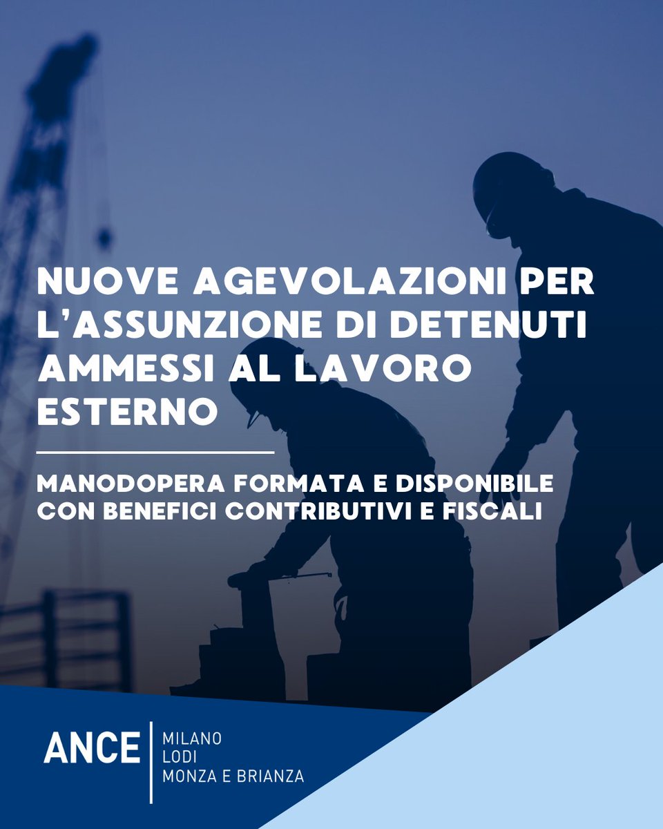 📣 Il nuovo Decreto Legge n. 48/2025 ha introdotto agevolazioni per le imprese che assumono detenuti ammessi al lavoro esterno.

Scopri di più sul nostro sito web ➡️ portale.assimpredilance.it/articoli/assun…
