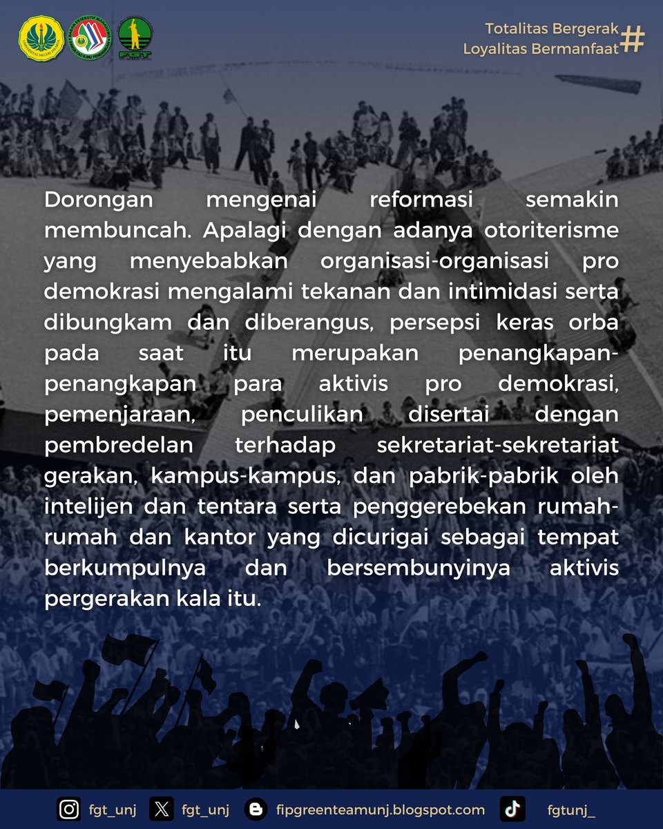 fgt_unj's tweet photo. [SELAMAT HARI REFORMASI NASIOANAL]

Hallo Sobat Juang!!✊🏼✊🏼

Hari Reformasi Nasional bukan cuma sekadar tanggal di kalender, tetapi simbol perjuangan kita untuk kebebasan, keadilan, dan perubahan nyata. https://t.co/AUJUe24q4C