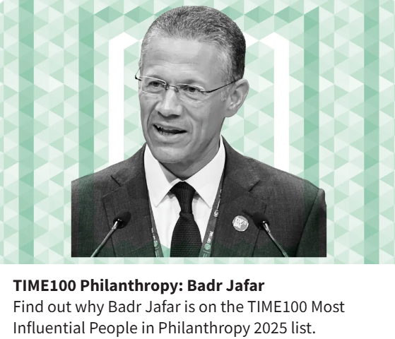 We are proud to share that <a href="/BadrJafar/">Badr Jafar</a> has been named to the 2025 #TIME100Philanthropy list, honouring global leaders advancing bold and transformative models of giving.
This recognition underscores the UAE’s commitment to strategic philanthropy - delivering scalable, transparent,