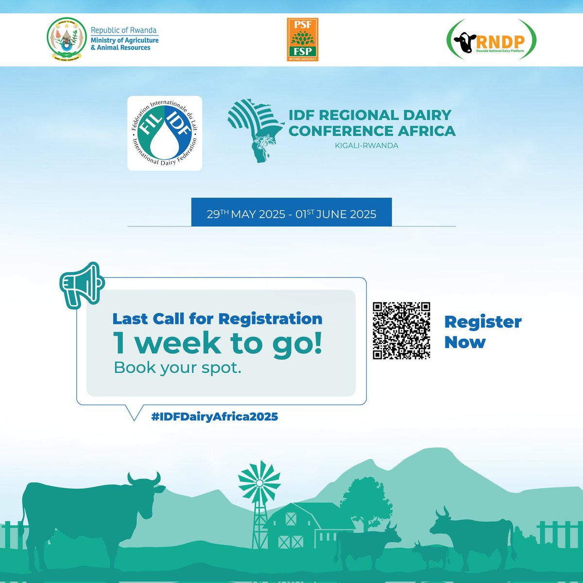 globalplanners's tweet photo. ⏳ Just 1 week to go!
Don't miss the opportunity to secure your spot at #IDFDairyAfrica2025 and be part of Africa’s biggest conversation on sustainable dairy.
Register NOW: https://t.co/6l4QKqFYt9
#SustainableDairy #DairyForDevelopment #MeetInKigali https://t.co/az6w1ZFzNB