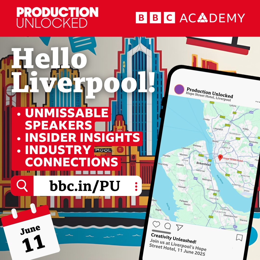 🎬 Tickets for #ProductionUnlocked Liverpool drop Monday 27 May - and the lineup is unmissable.

Jimmy McGovern, This City is Ours, podcast pros, unscripted insiders and more.

🗓️ Join us, 11 June, at Hope Street Hotel.
🔗 Info: bbc.in/PU